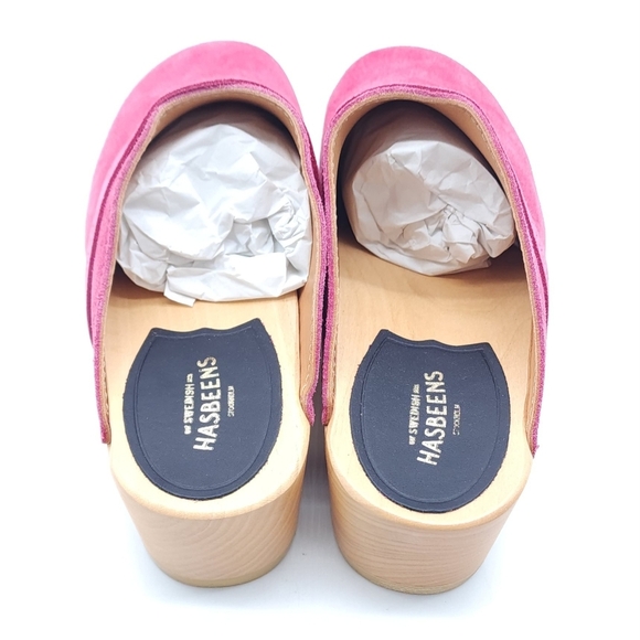 Swedish Hasbeens Pink Suede Wood Clogs Women's Size 6 EU 36 - Picture 6 of 11